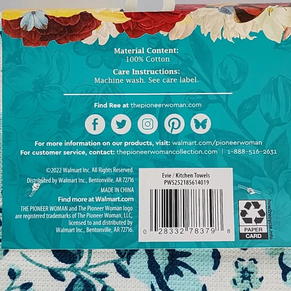 The Pioneer Women Floral Multicolor Cotton‎ Kitchen Towel Set 3pc  20x30in